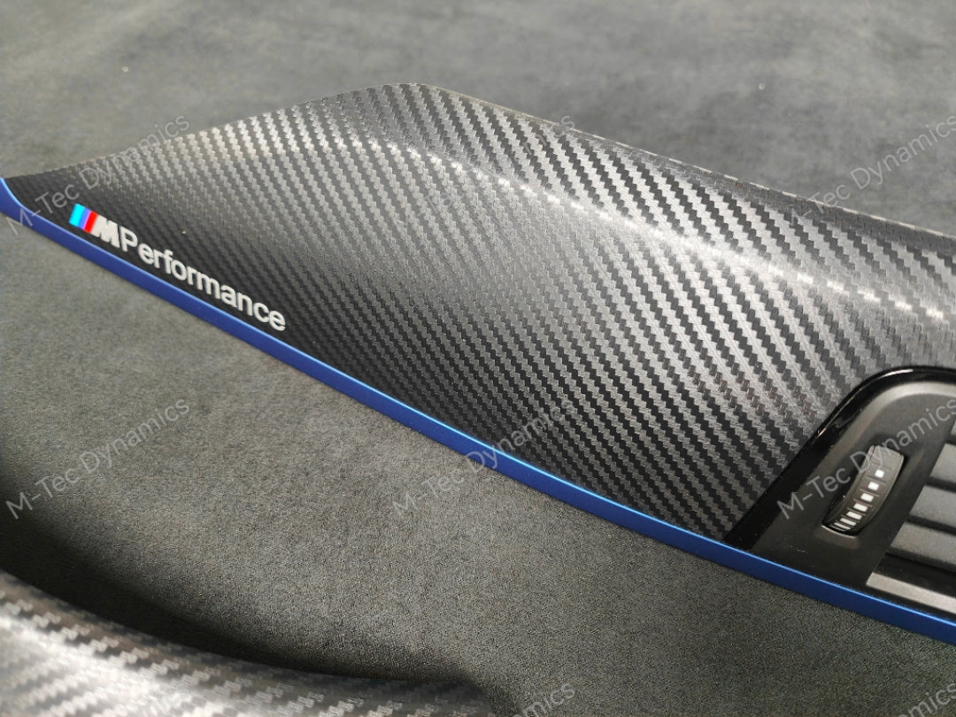 WRAPPING SERVICE - BMW F3X INTERIOR TRIM SET - 3D CARBON / BLUE ACCENT (F30 F31 F32 F33 F36)