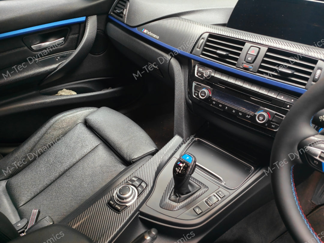 WRAPPING SERVICE - BMW F3X INTERIOR TRIM SET - 3D CARBON / BLUE ACCENT (F30 F31 F32 F33 F36)