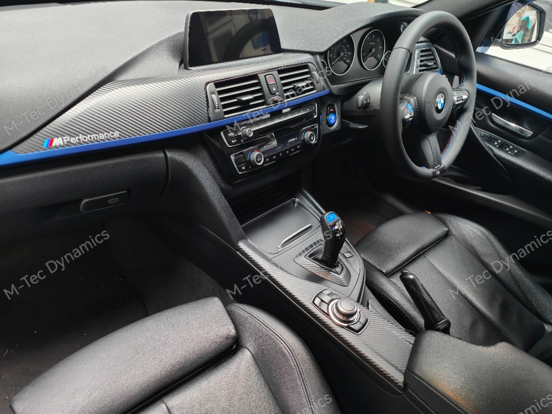 WRAPPING SERVICE - BMW F3X INTERIOR TRIM SET - 3D CARBON / BLUE ACCENT (F30 F31 F32 F33 F36)