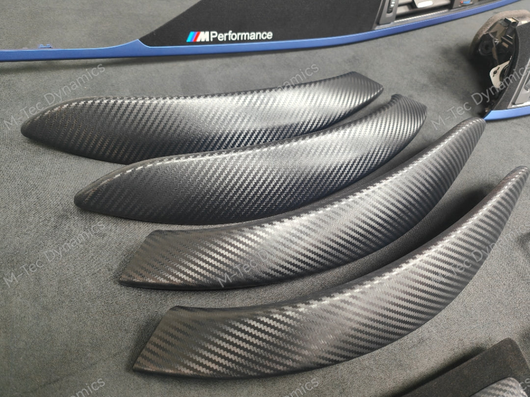 WRAPPING SERVICE - BMW F3X INTERIOR TRIM SET - 3D CARBON / ALCANTARA / BLUE ACCENT - (F30 F31 F32 F33 F36)