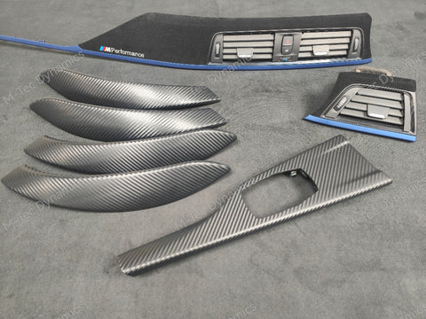 BMW F30 F31 F36 F80 M3 CUSTOM INTERIOR TRIM SET - 3D CARBON / ALCANTARA STYLE  / BLUE ACCENT