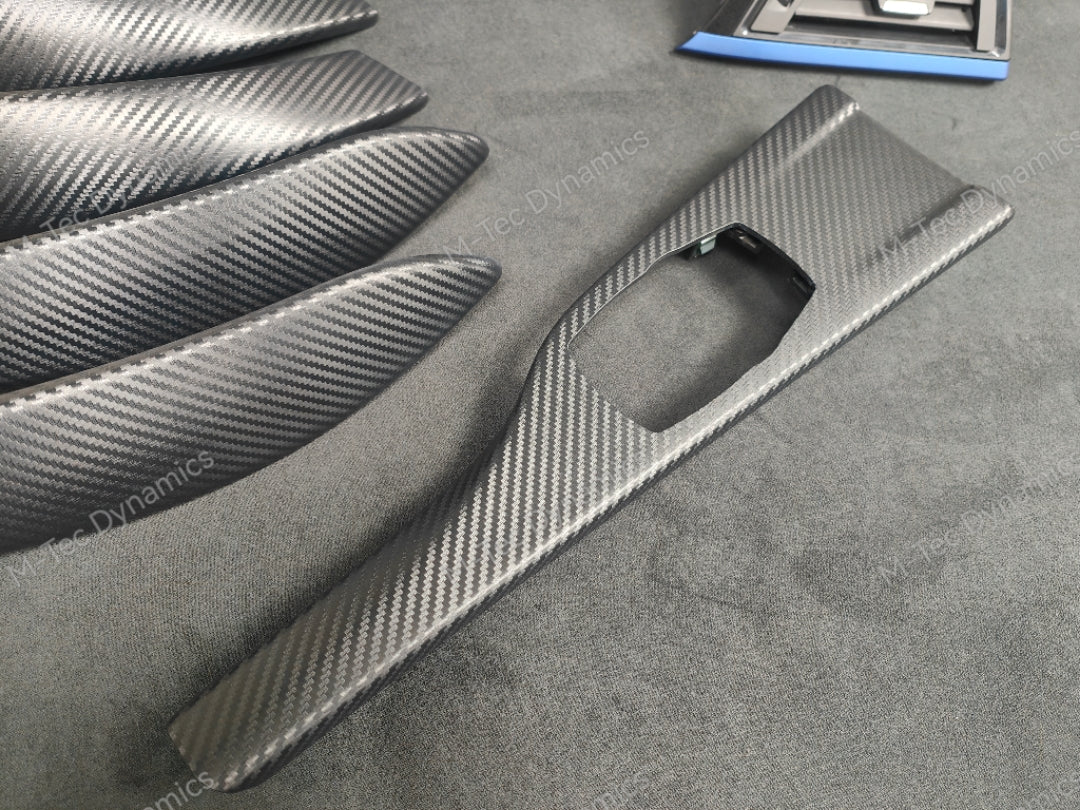 BMW F30 F31 F36 INTERIOR TRIM SET - 3D CARBON / ALCANTARA STYLE  / BLUE ACCENT