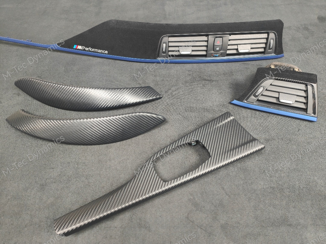 BMW F32 COUPE INTERIOR TRIM SET - 3D CARBON / ALCANTARA STYLE  / BLUE ACCENT
