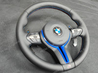 BMW F-SERIES NAPPA LEATHER TRI-STITCH / CUSTOM / BLUE M4 FASCIA STEERING WHEEL - BMW 1 2 3 4 5 X SERIES