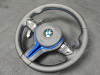 BMW F-SERIES NAPPA LEATHER TRI-STITCH / CUSTOM / BLUE M4 FASCIA STEERING WHEEL - BMW 1 2 3 4 5 X SERIES