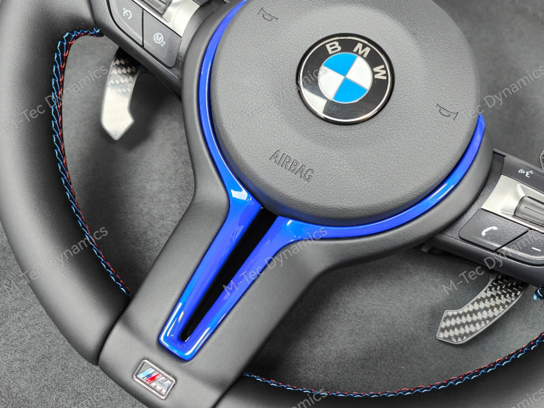 BMW F-SERIES NAPPA LEATHER TRI-STITCH / CUSTOM / BLUE M4 FASCIA STEERING WHEEL - BMW 1 2 3 4 5 X SERIES