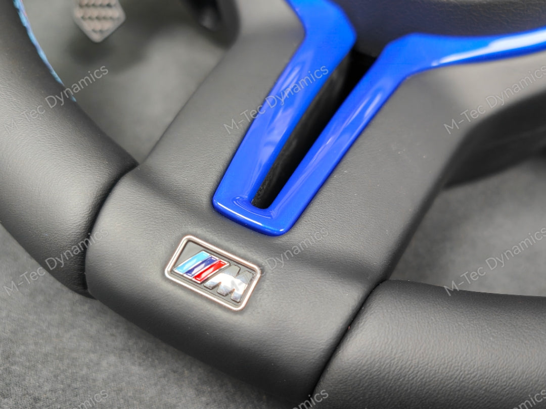 BMW F-SERIES NAPPA LEATHER TRI-STITCH / CUSTOM / BLUE M4 FASCIA STEERING WHEEL - BMW 1 2 3 4 5 X SERIES