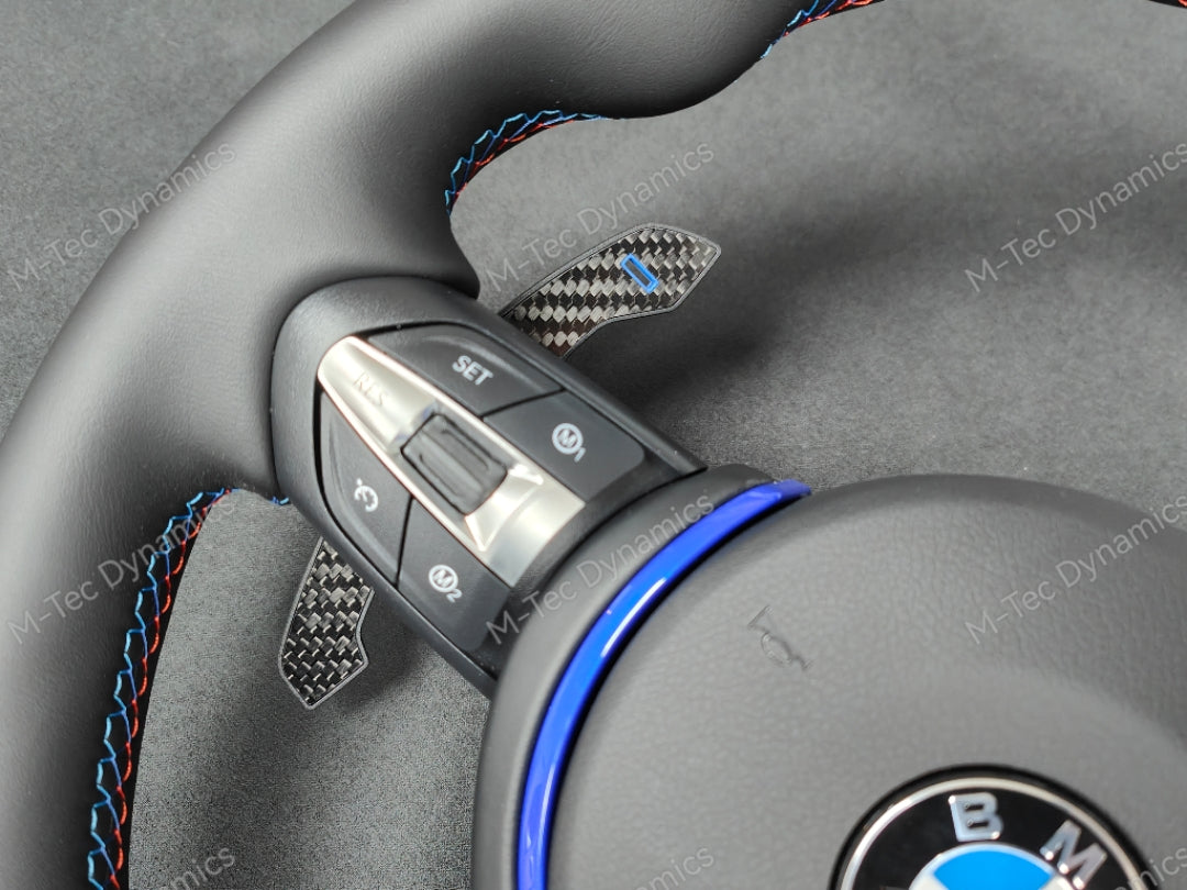 BMW F-SERIES NAPPA LEATHER TRI-STITCH / CUSTOM / BLUE M4 FASCIA STEERING WHEEL - BMW 1 2 3 4 5 X SERIES