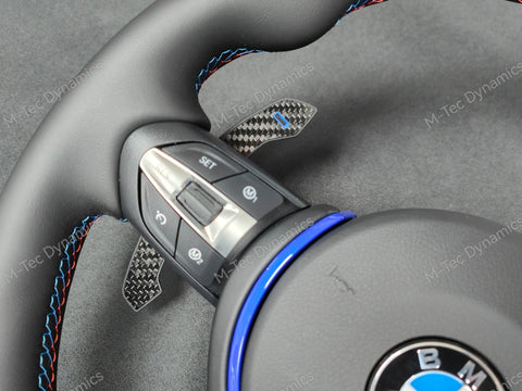 BMW F-SERIES NAPPA LEATHER TRI-STITCH / CUSTOM / BLUE M4 FASCIA STEERING WHEEL - BMW 1 2 3 4 5 X SERIES