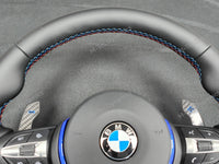 BMW F-SERIES NAPPA LEATHER TRI-STITCH / CUSTOM / BLUE M4 FASCIA STEERING WHEEL - BMW 1 2 3 4 5 X SERIES