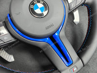 BMW F-SERIES NAPPA LEATHER TRI-STITCH / CUSTOM / BLUE M4 FASCIA STEERING WHEEL - BMW 1 2 3 4 5 X SERIES