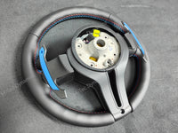 BMW F-SERIES NAPPA LEATHER TRI-STITCH / CUSTOM / BLUE M4 FASCIA STEERING WHEEL - BMW 1 2 3 4 5 X SERIES