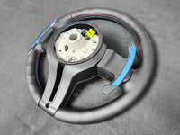 BMW F-SERIES NAPPA LEATHER TRI-STITCH / CUSTOM / BLUE M4 FASCIA STEERING WHEEL - BMW 1 2 3 4 5 X SERIES