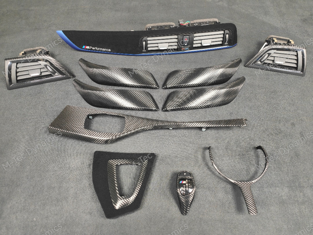 WRAPPING SERVICE - BMW F20 F21 F22 F23 LCI-2 CUSTOM INTERIOR TRIM SET - TEXTURED CARBON / BLUE ACCENT