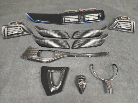 BMW F20 F21 F22 F23 LCI-2 CUSTOM INTERIOR TRIM SET - PREMIUM TEXTURED BLACK CARBON / BLUE ACCENT - WRAPPING SERVICE