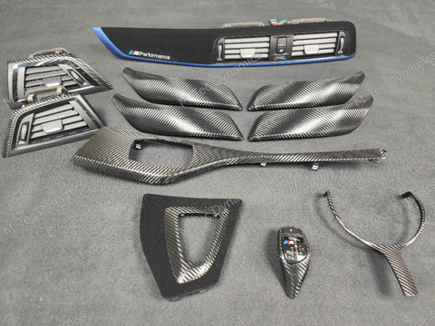 BMW F20 F21 F22 F23 LCI-2 CUSTOM INTERIOR TRIM SET - PREMIUM TEXTURED BLACK CARBON / BLUE ACCENT - WRAPPING SERVICE