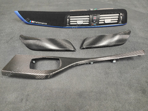 BMW F21 F22 LCI-2 CUSTOM INTERIOR TRIM SET - PREMIUM TEXTURED BLACK CARBON / BLUE ACCENT