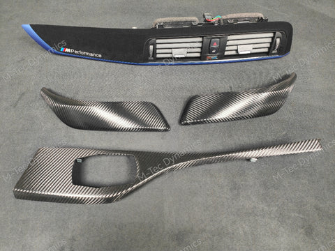 BMW F21 F22 LCI-2 CUSTOM INTERIOR TRIM SET - PREMIUM TEXTURED BLACK CARBON / BLUE ACCENT