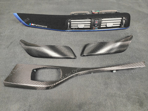 BMW F21 F22 LCI-2 CUSTOM INTERIOR TRIM SET - PREMIUM TEXTURED BLACK CARBON / BLUE ACCENT