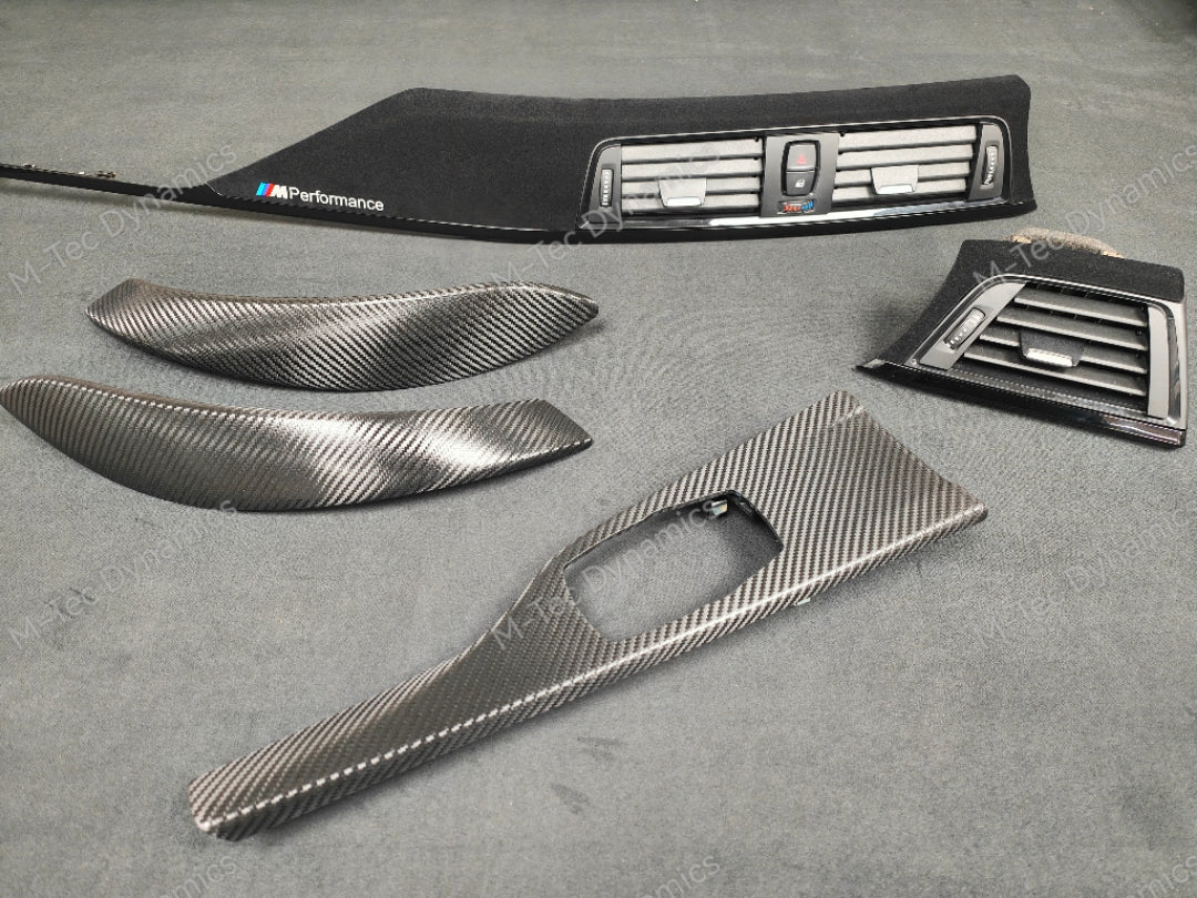 BMW F32 COUPE INTERIOR TRIM SET - TEXTURED CARBON / ALCANTARA STYLE  / BLACK ACCENT