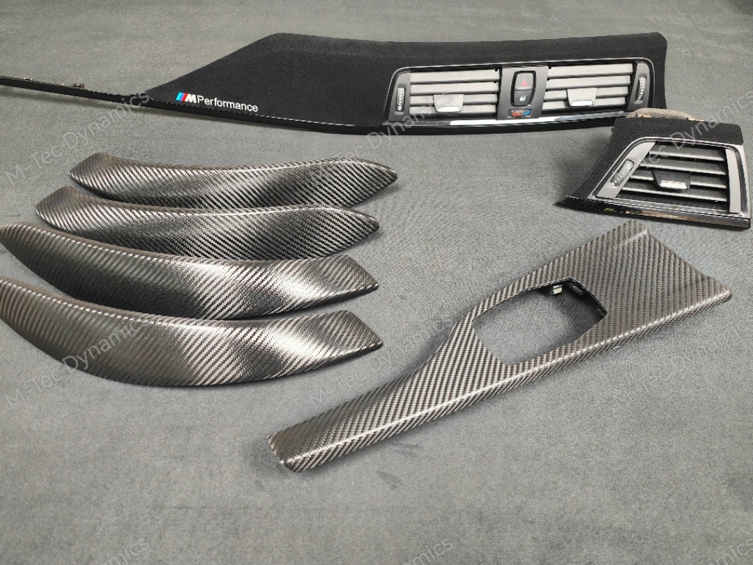 BMW F30 F31 F36 F80 LCI INTERIOR TRIM SET - TEXTURED CARBON / ALCANTARA STYLE  / BLACK ACCENT