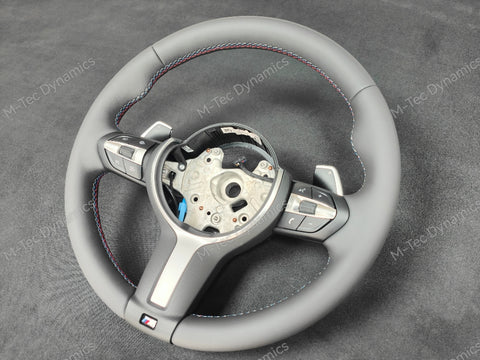 BMW F-SERIES ANTHRACITE NAPPA LEATHER TRI-STITCH STEERING WHEEL - BMW 1 2 3 4 SERIES F20 F22 F30 F32 M2 M3 M4