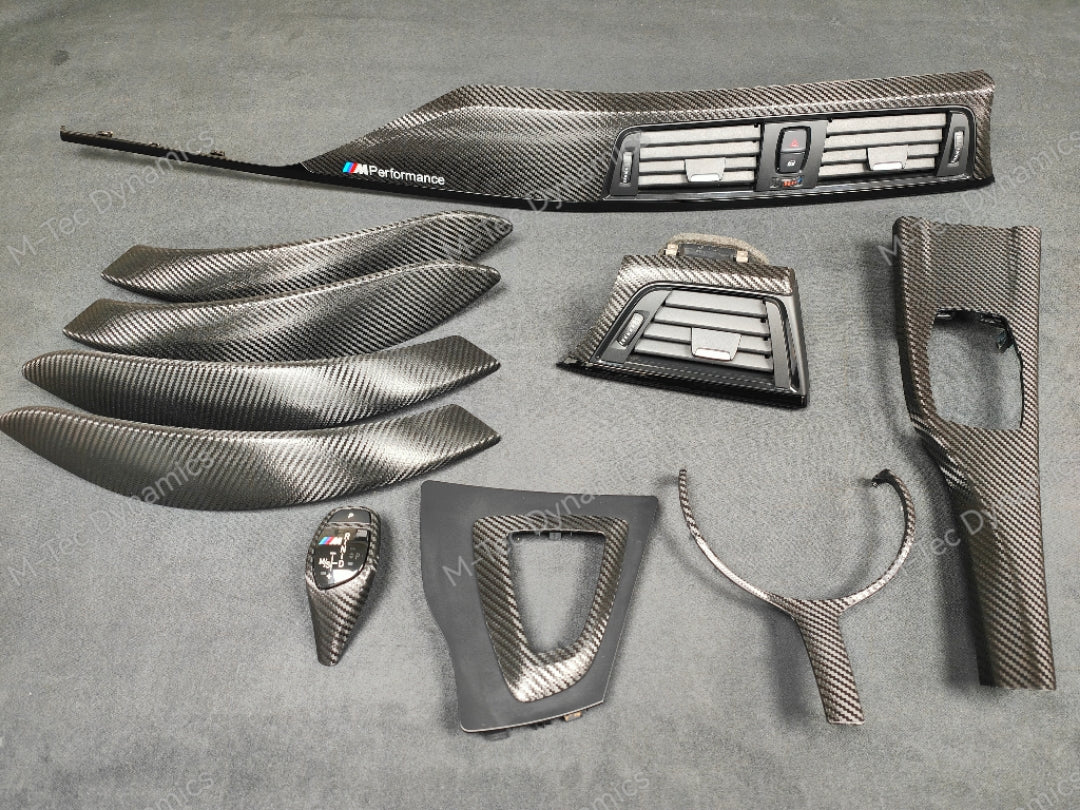 WRAPPING SERVICE - BMW F3X INTERIOR TRIM SET - TEXTURED CARBON / GLOSS BLACK ACCENT - (F30 F31 F32 F33 F36)
