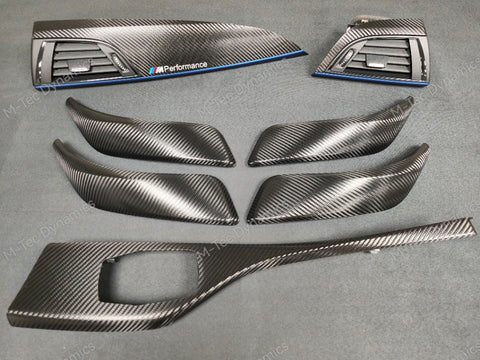 BMW F20 INTERIOR TRIM SET - DEEP TEXTURED GLOSSY CARBON / BLUE ACCENT (#19)