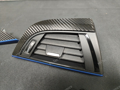 BMW F20 INTERIOR TRIM SET - DEEP TEXTURED GLOSSY CARBON / BLUE ACCENT (#19)
