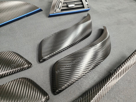 BMW F20 INTERIOR TRIM SET - DEEP TEXTURED GLOSSY CARBON / BLUE ACCENT (#19)
