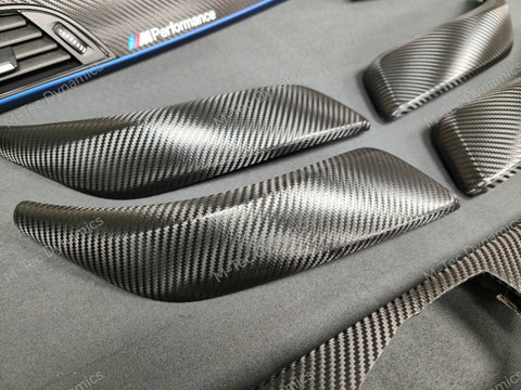 BMW F20 INTERIOR TRIM SET - DEEP TEXTURED GLOSSY CARBON / BLUE ACCENT (#19)