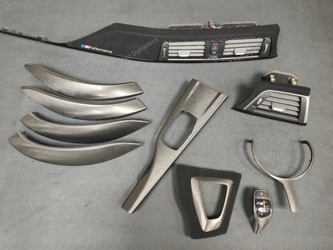 WRAPPING SERVICE - BMW F3X INTERIOR TRIM SET - BLACK BRUSHED ALUMINIUM / ALCANTARA - (F30 F31 F32 F33 F36)