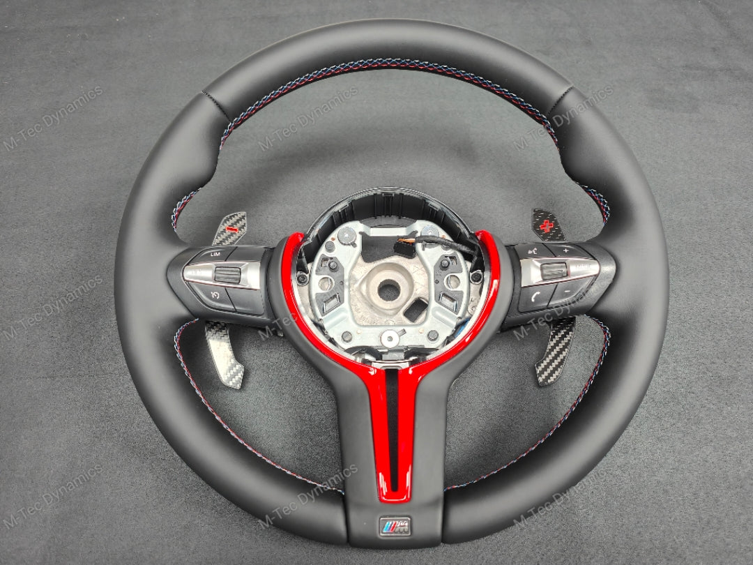 BMW F-SERIES NAPPA LEATHER TRI-STITCH / CUSTOM / RED M4 FASCIA STEERING WHEEL - BMW 1 2 3 4 5 X SERIES