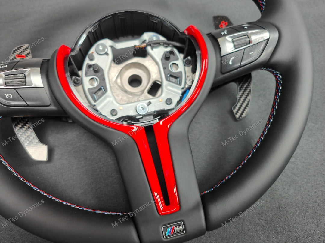 BMW F-SERIES NAPPA LEATHER TRI-STITCH / CUSTOM / RED M4 FASCIA STEERING WHEEL - BMW 1 2 3 4 5 X SERIES