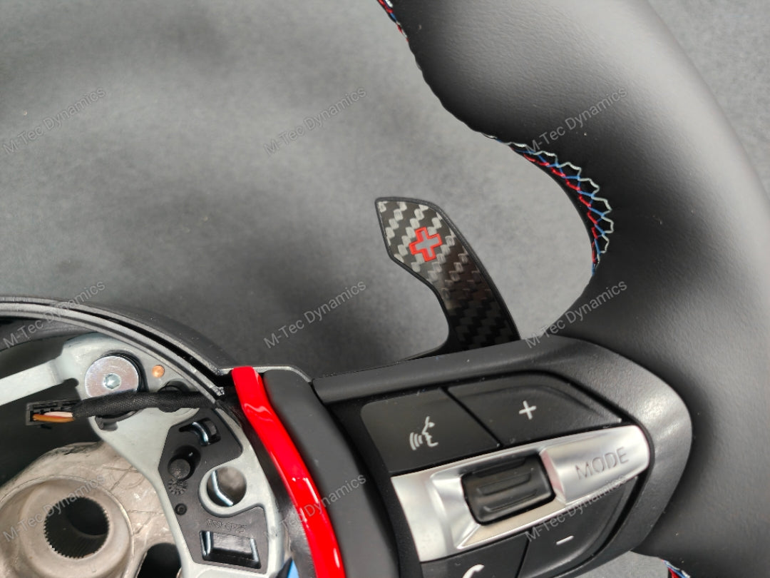 BMW F-SERIES NAPPA LEATHER TRI-STITCH / CUSTOM / RED M4 FASCIA STEERING WHEEL - BMW 1 2 3 4 5 X SERIES