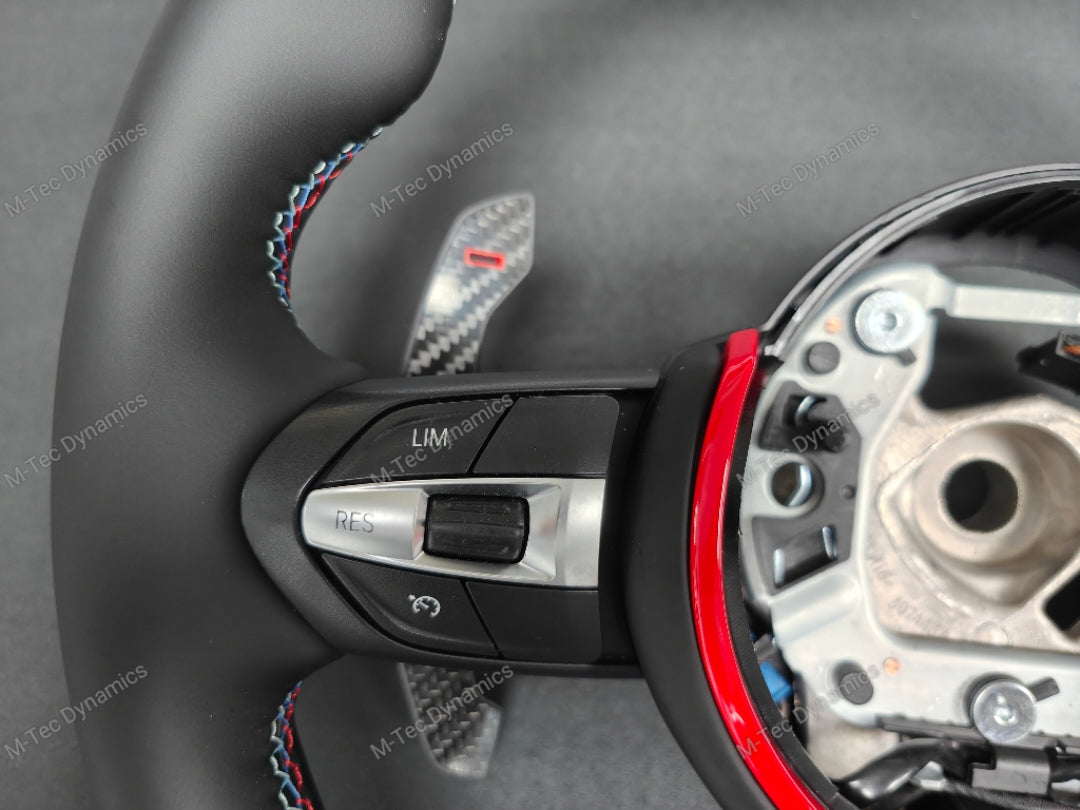 BMW F-SERIES NAPPA LEATHER TRI-STITCH / CUSTOM / RED M4 FASCIA STEERING WHEEL - BMW 1 2 3 4 5 X SERIES