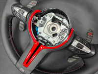 BMW F-SERIES NAPPA LEATHER TRI-STITCH / CUSTOM / RED M4 FASCIA STEERING WHEEL - BMW 1 2 3 4 5 X SERIES