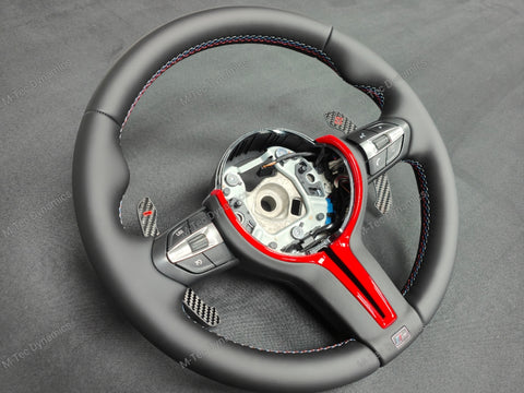 BMW F-SERIES NAPPA LEATHER TRI-STITCH / CUSTOM / RED M4 FASCIA STEERING WHEEL - BMW 1 2 3 4 5 X SERIES