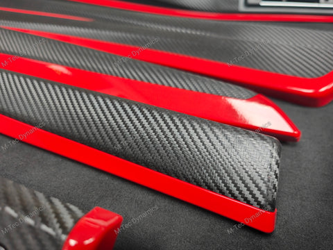 BMW F10 F11 AUTO INTERIOR TRIM SET - DEEP TEXTURED GLOSSY BLACK CARBON / RED ACCENT (MTD-TEX)