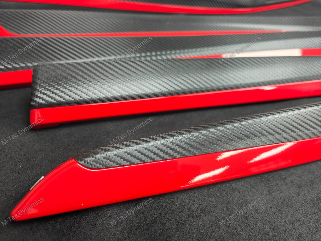 BMW F10 F11 AUTO INTERIOR TRIM SET - TEXTURED GLOSSY BLACK CARBON / RED ACCENT (MTD-TEX)