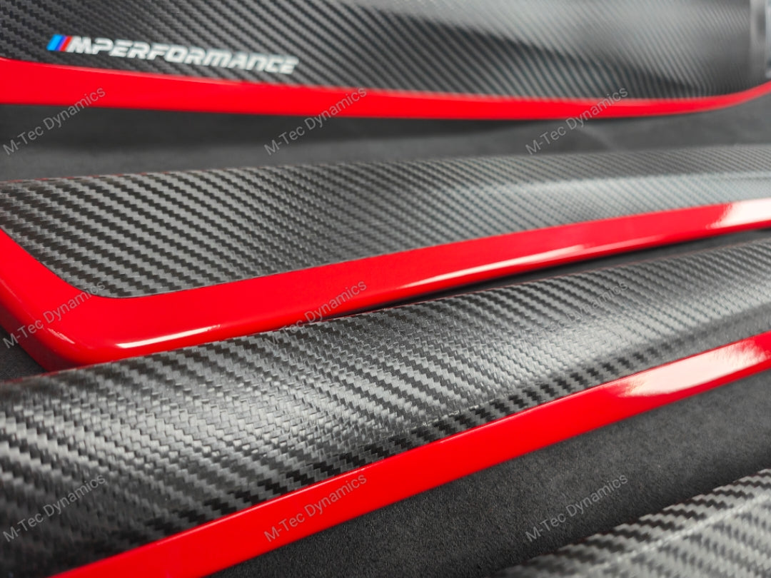 BMW F10 F11 AUTO INTERIOR TRIM SET - TEXTURED GLOSSY BLACK CARBON / RED ACCENT (MTD-TEX)