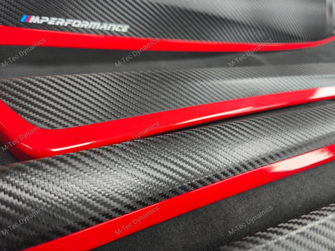 BMW F10 F11 AUTO INTERIOR TRIM SET - DEEP TEXTURED GLOSSY BLACK CARBON / RED ACCENT (MTD-TEX)