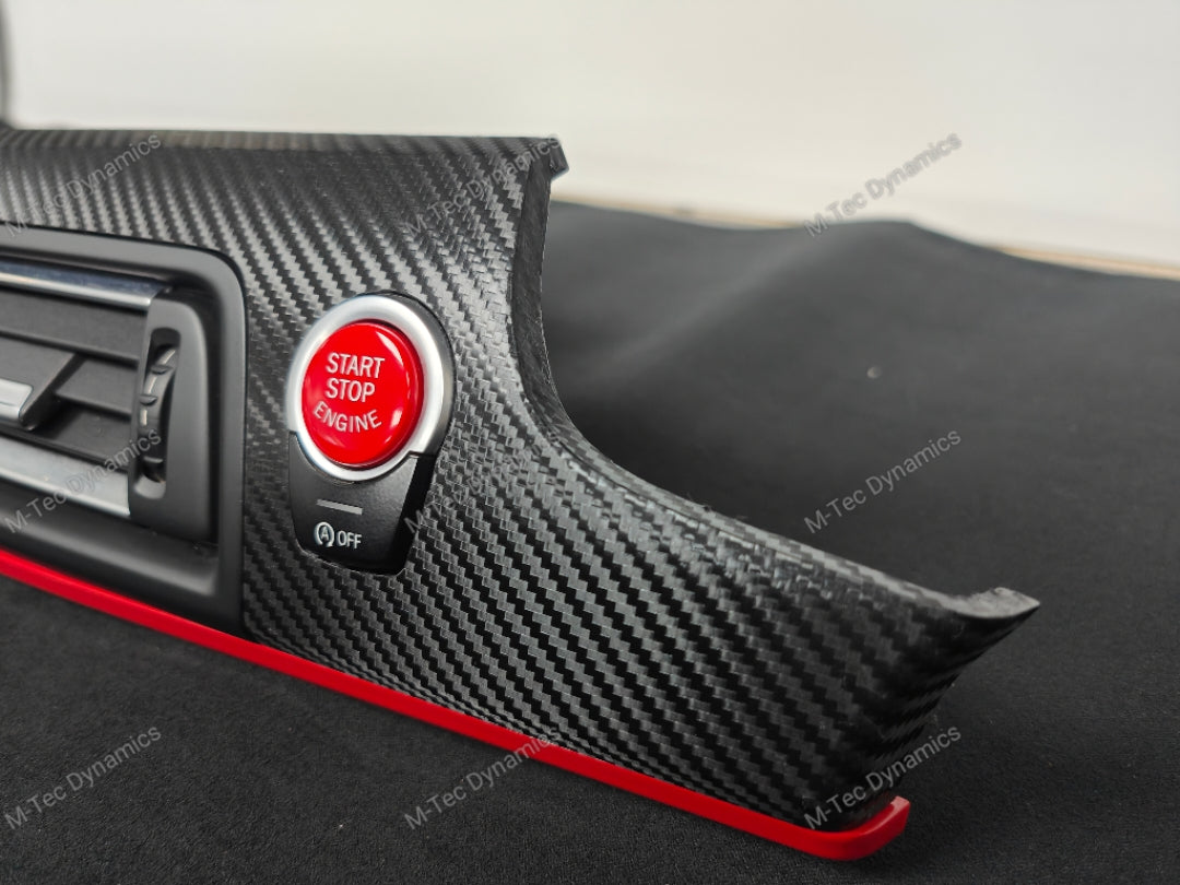 BMW F10 F11 AUTO INTERIOR TRIM SET - TEXTURED GLOSSY BLACK CARBON / RED ACCENT (MTD-TEX)