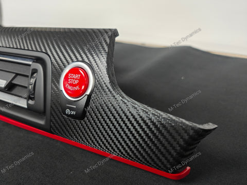 BMW F10 F11 AUTO INTERIOR TRIM SET - DEEP TEXTURED GLOSSY BLACK CARBON / RED ACCENT (MTD-TEX)