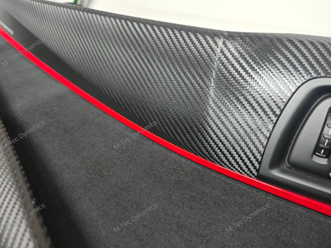 BMW F10 F11 AUTO INTERIOR TRIM SET - DEEP TEXTURED GLOSSY BLACK CARBON / RED ACCENT (MTD-TEX)