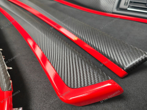 BMW F10 F11 AUTO INTERIOR TRIM SET - DEEP TEXTURED GLOSSY BLACK CARBON / RED ACCENT (MTD-TEX)