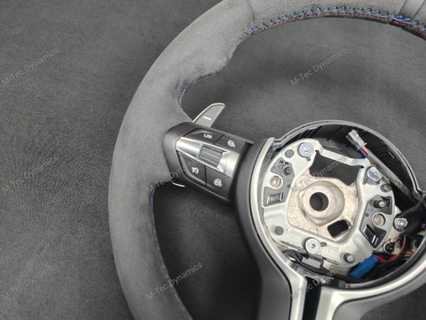 BMW F-SERIES FULL ALCANTARA / BLACK RING / TRI-STITCH STEERING WHEEL - BMW 1 2 3 4 SERIES F20 F22 F30 F32 M2 M3 M4