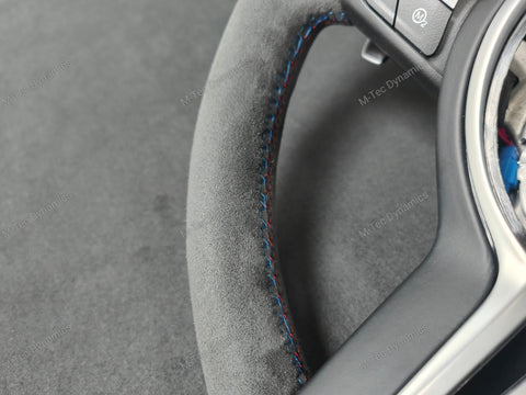BMW F-SERIES FULL ALCANTARA / BLACK RING / TRI-STITCH STEERING WHEEL - BMW 1 2 3 4 SERIES F20 F22 F30 F32 M2 M3 M4