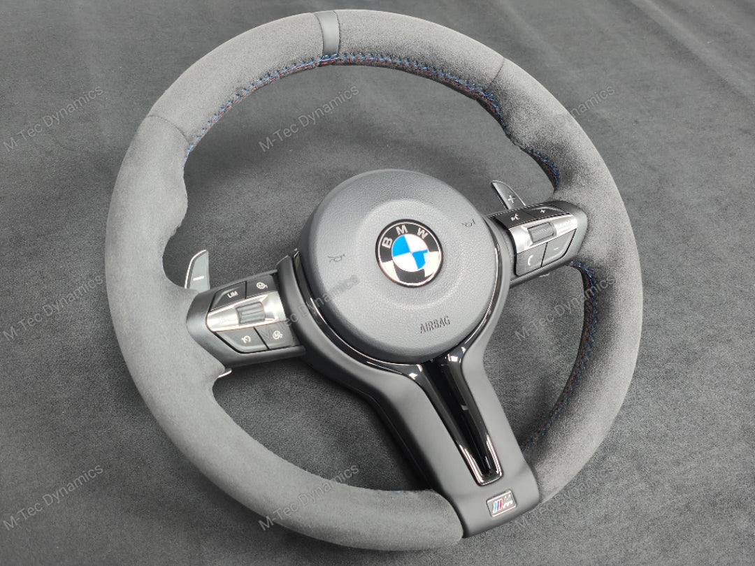 BMW F-SERIES FULL ALCANTARA / BLACK RING / TRI-STITCH STEERING WHEEL - BMW 1 2 3 4 SERIES F20 F22 F30 F32 M2 M3 M4