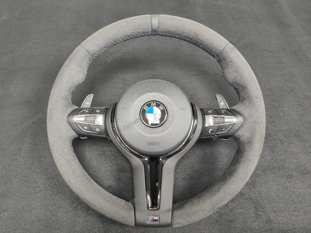 BMW F-SERIES FULL ALCANTARA / BLACK RING / TRI-STITCH STEERING WHEEL - BMW 1 2 3 4 SERIES F20 F22 F30 F32 M2 M3 M4